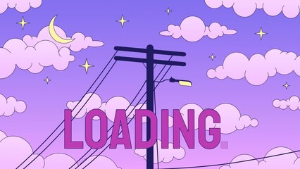 Fototapete - Utility pole sunset loader animation. Electrical cables on dreamy night sky. Flash message 4K video. Chill lofi colour loading animation with alpha channel transparency for UI, UX web design