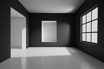 Poster - empty room with natural light coming through a window and a closed door. Generative AI