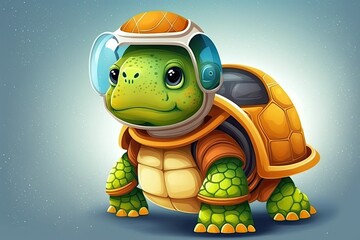 Wall Mural - cartoon turtle ready for a space adventure with a space suit and helmet. Generative AI