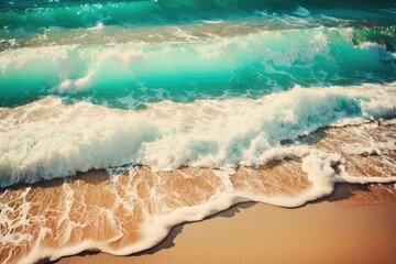 Wall Mural - Beautiful soft ocean waves on a sandy beach. Background. Generative AI