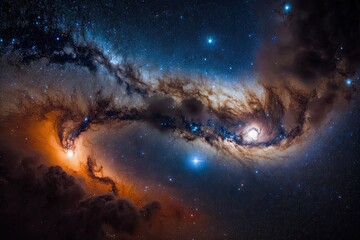 Wall Mural - two intertwined spiral galaxies in a dark, starry night sky. Generative AI