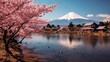 Fuji mountain and cherry blossoms in spring, japan Generative AI