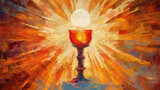 Fototapeta  - Eucharist. Christian background. Painting illustration, generative ai.