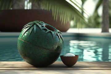 Wall Mural - a coconut beside the pool