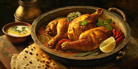Wall Mural - Traditional Indian Chicken Dish, Served Up Close