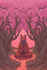 Wall Mural - Red fox cub. AI generated art illustration.