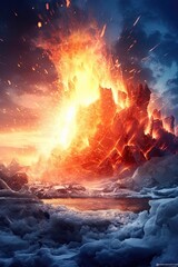 Wall Mural - Burning earth in fire. AI generated art illustration.