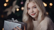 © wetzkaz - teenage girl holding a christmas present, in front of a christmas tree, blonde caucasian