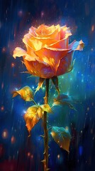 Wall Mural - Red rose on blue sky. AI generated art illustration.