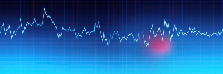 Wall Mural - simplified, minimalist panorama of an ECG heartbeat line weaving across a vibrant blue background, communicating medical vigilance