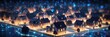 © Adriana - Digital community, smart homes and digital community. DX, Iot, digital network in society concept. suburban houses at night with data transactions