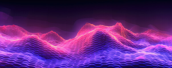 Wall Mural - panoramic depiction of a digital wave pattern represented in bright, neon mauve tones
