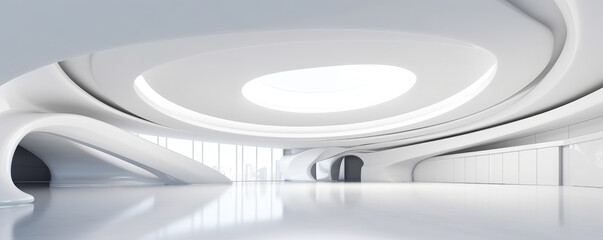 Wall Mural - panoramic view of minimalist white architectural elements, illustrating the seamless integration of 