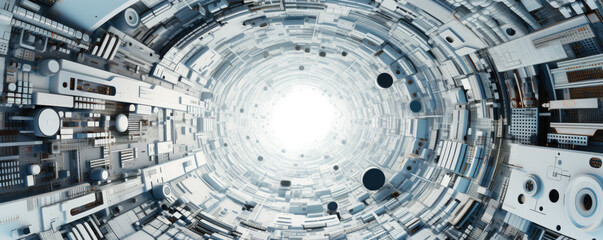 Wall Mural - panoramic view of white abstract circuitry patterns intertwining, symbolizing the interconnectedness