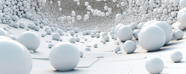 Wall Mural - panoramic view of white abstract data spheres floating in a digital space, symbolizing the infinite 