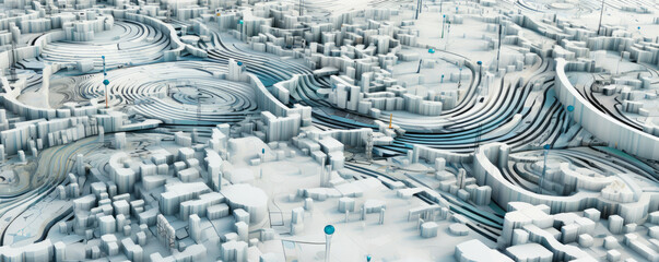 Wall Mural - panoramic view of white circuitry patterns flowing like rivers, illustrating the constant innovation