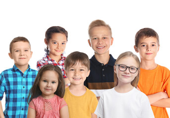 Sticker - Group of different cheerful children on white background