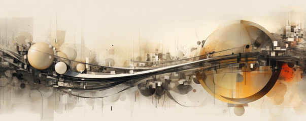 Wall Mural - an abstract panorama depicting the fusion of technology and nature, with minimalist elements and org