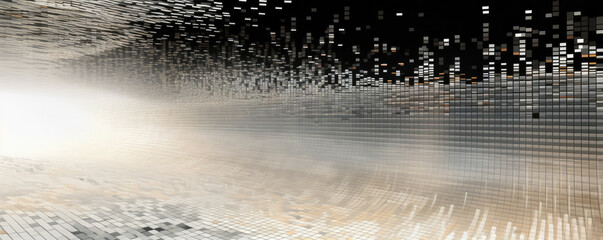Wall Mural - an abstract panoramic representation of white binary code flowing in a vast digital space, symbolizi