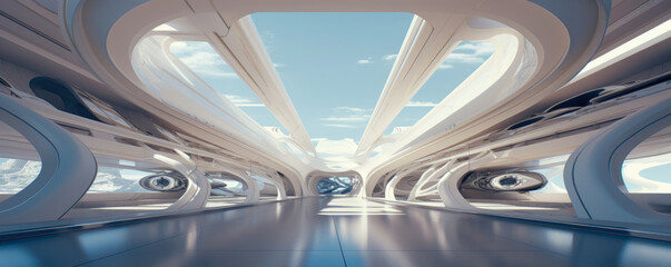 Wall Mural - clean and elegant lines converging into a futuristic technological center