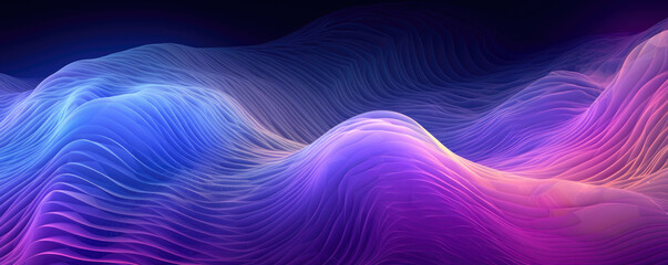 Wall Mural - abstract panorama of a digital wave pattern depicted in bright, neon periwinkle tones