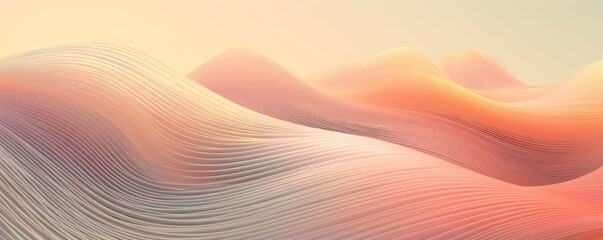 Wall Mural - abstract panoramic visualization of a digital wave pattern depicted in soothing, pastel peach tones