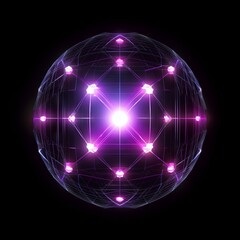 a purple glowing sphere on black background. generative ai.