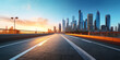 © Generative AI - Generative AI Empty asphalt road and modern city skyline with building scenery at sunset. high angle view.