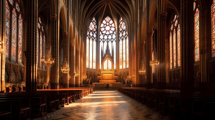 Aufkleber - Generative AI Inside an empty church in France.