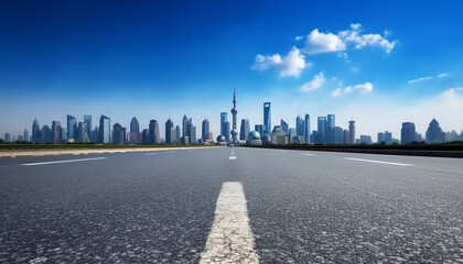 Aufkleber - Generative AI Asphalt road ground and city skyline with bridge building in Suzhou, China.