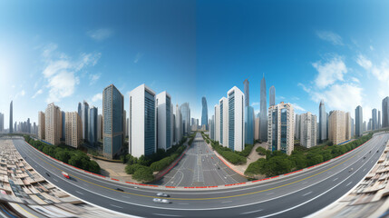 Poster - Generative AI Asphalt road and bridge with modern city skyline in Ningbo, Zhejiang Province, China.