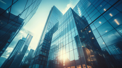 Poster - Generative AI Cityscape office buildings with modern corporate architecture - business and success concept