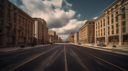 Poster - Generative AI Empty asphalt road on the bridge in downtown with cloudy sky.