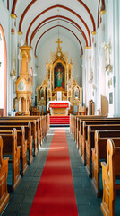 Aufkleber - Generative AI Saint-Petersburg, Russia - 23 March, 2021: Evangelical Lutheran Church, St. Annenkirche, interior decoration of the church. main hall with scene and cross