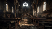 Generative AI Interior Shot Of Abandoned Medieval Orthodox Church
