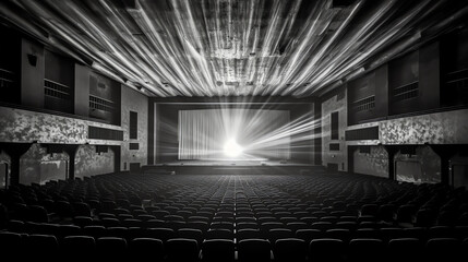 Aufkleber - Generative AI Empty movie theater with projection light falling into the lens