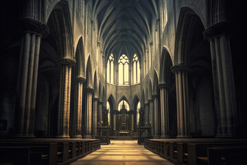 Aufkleber - Generative AI Inside an empty church in Normandy, France.