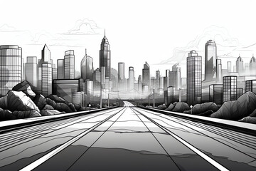 Aufkleber - Generative AI Asphalt highway and urban buildings