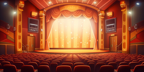 Aufkleber - Generative AI Cinema hall with screen and red seats. And also includes EPS 10 vector