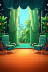 Aufkleber - Generative AI Movie theater hall with seat rows for audience and cinema projector. Vector cartoon illustration of empty auditorium interior with modern red chairs and light from projector