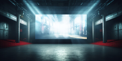Aufkleber - Generative AI Cinema. White screen in the cinema and the audience watching the movie.