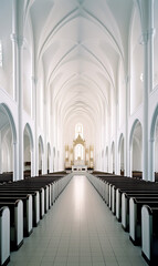 Aufkleber - Generative AI Rows of church benches at the old european catholic church.