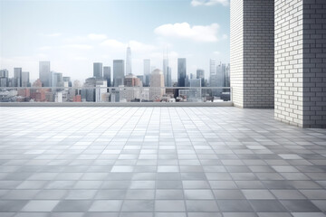 Poster - Generative AI modern building and empty floor with skyline