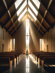 Poster - Generative AI Sun shines inside an empty church in France