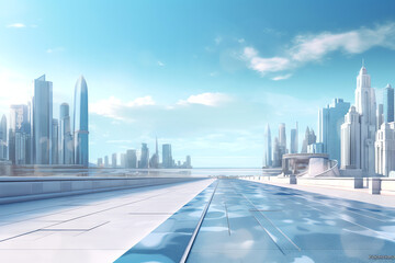 Aufkleber - Generative AI empty highway with cityscape and skyline of qingdao,China.