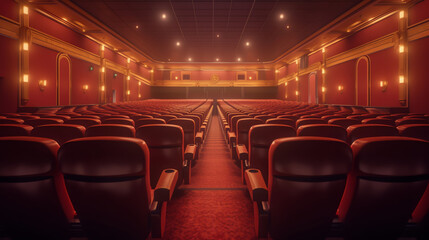Aufkleber - Generative AI Cinema seats single stand on red carpet. Buy movie ticket concept, movie night. 3d rendering.