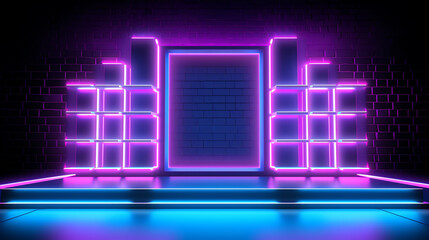Poster - Generative AI Empty stage Design for mockup and Corporate identity,Display.Platform elements in hall.Blank screen system for Graphic Resources.Scene event led night light staging.3d Background for onl