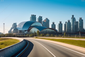 Aufkleber - Generative AI Asphalt road ground and city skyline with bridge building in Suzhou, China.