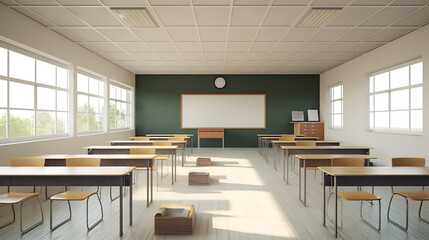 Aufkleber - Generative AI school classroom with furniture empty no people class room interior flat horizontal