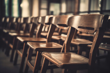 Aufkleber - Generative AI Chairs or benches in the church expresses loneliness and anticipation.